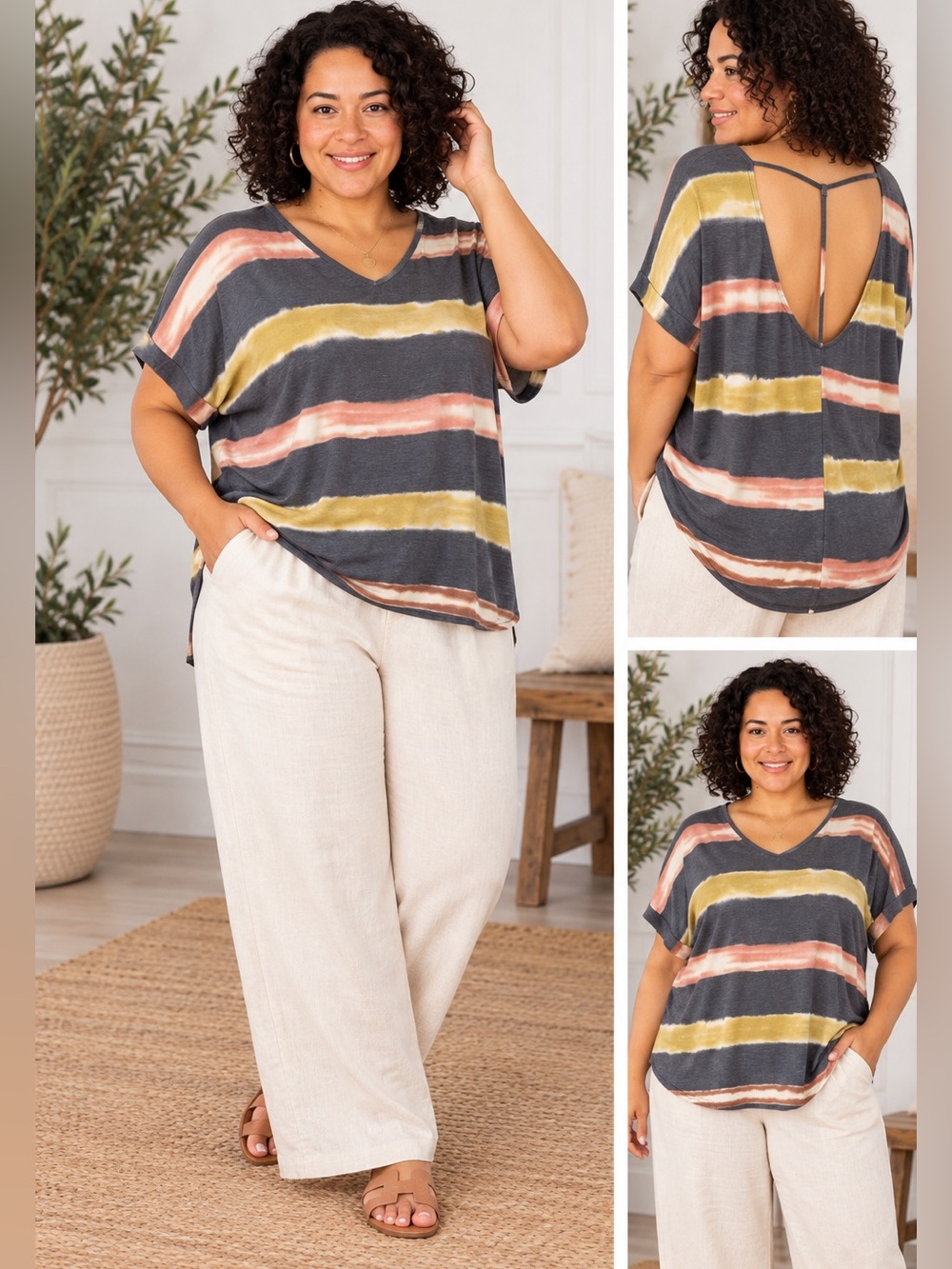 GeeGee Multi Color Stripe Open Back Top NWT